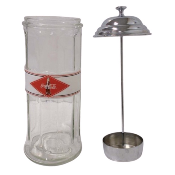 HTF Vintage Coca-Cola Clear-Glass Heavy Straw Countertop Dispenser w/Orig Insert - Picture 2 of 2